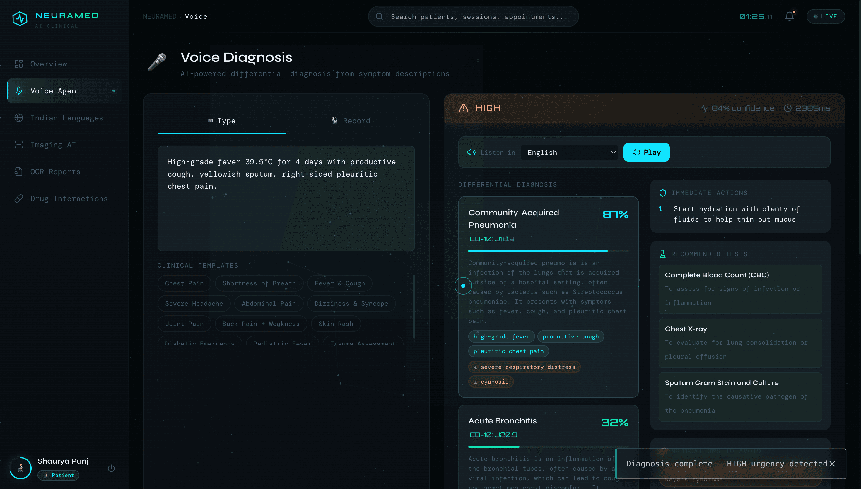 Voice Diagnosis Agent - Differential Diagnosis with ICD-10